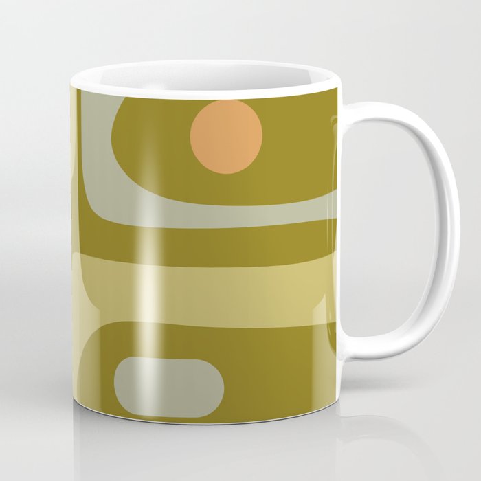 Mid-Century Modern Piquet Minimalist Abstract in Retro Olive Green Celadon Orange Coffee Mug Gallery Image 1