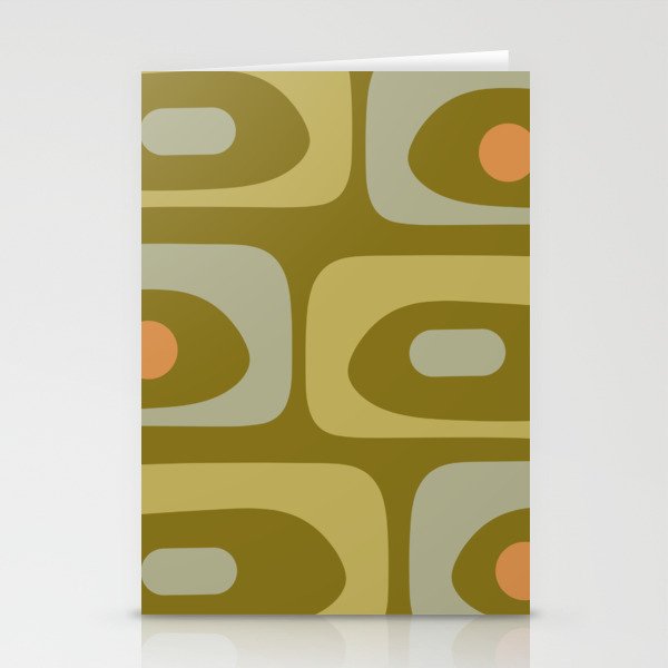 Mid-Century Modern Piquet Minimalist Abstract in Retro Olive Green Celadon Orange Stationery Card Gallery Image 2