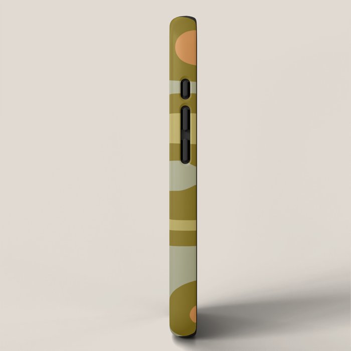 Mid-Century Modern Piquet Minimalist Abstract in Retro Olive Green Celadon Orange iPhone Case Gallery Image 2
