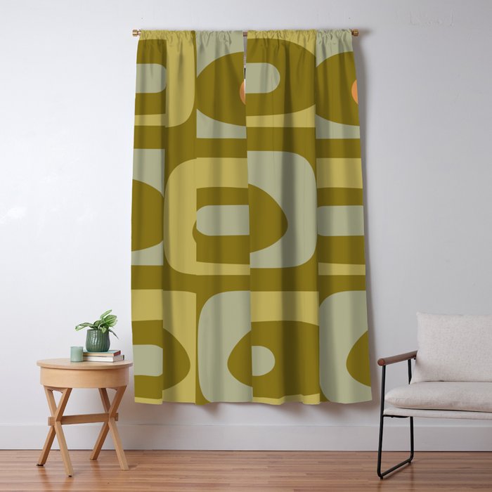Mid-Century Modern Piquet Minimalist Abstract in Retro Olive Green Celadon Orange Window Curtain Gallery Image 5
