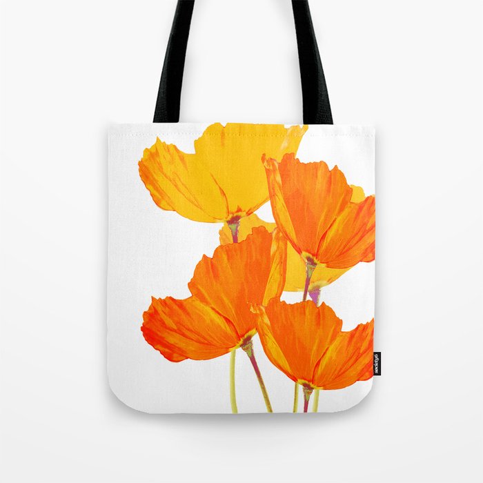 Orange and Yellow Poppies On A White Background #decor #society6 #buyart Tote Bag Gallery Image 1