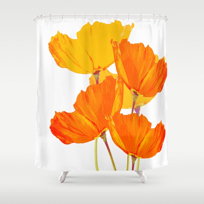Orange and Yellow Poppies On A White Background #decor #society6 #buyart Shower Curtain Gallery Image 1