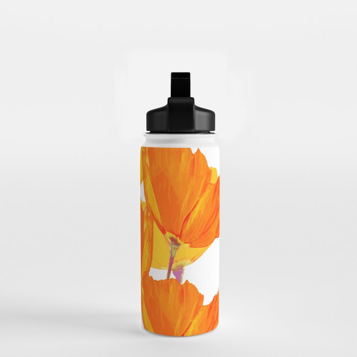 Orange and Yellow Poppies On A White Background #decor #society6 #buyart Water Bottle Gallery Image 2