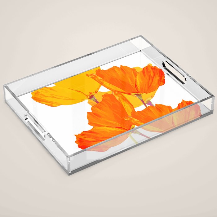 Orange and Yellow Poppies On A White Background #decor #society6 #buyart Acrylic Tray Gallery Image 1