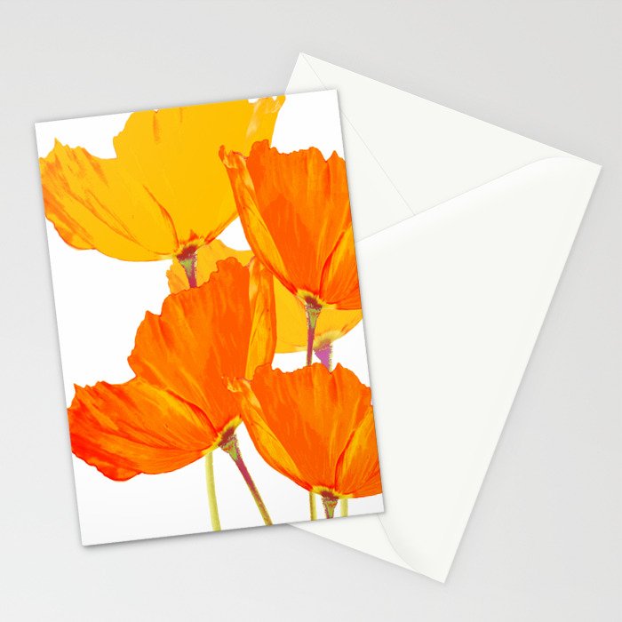 Orange and Yellow Poppies On A White Background #decor #society6 #buyart Stationery Card Gallery Image 2