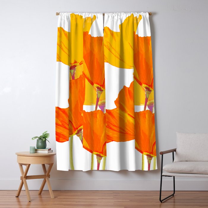 Orange and Yellow Poppies On A White Background #decor #society6 #buyart Window Curtain Gallery Image 5