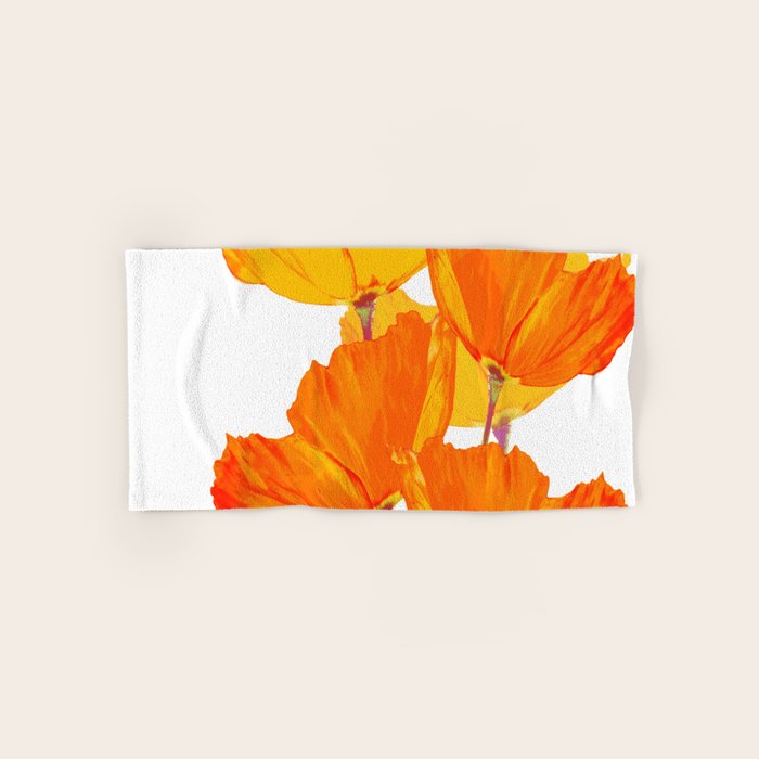 Orange and Yellow Poppies On A White Background #decor #society6 #buyart Bath Towel Gallery Image 1