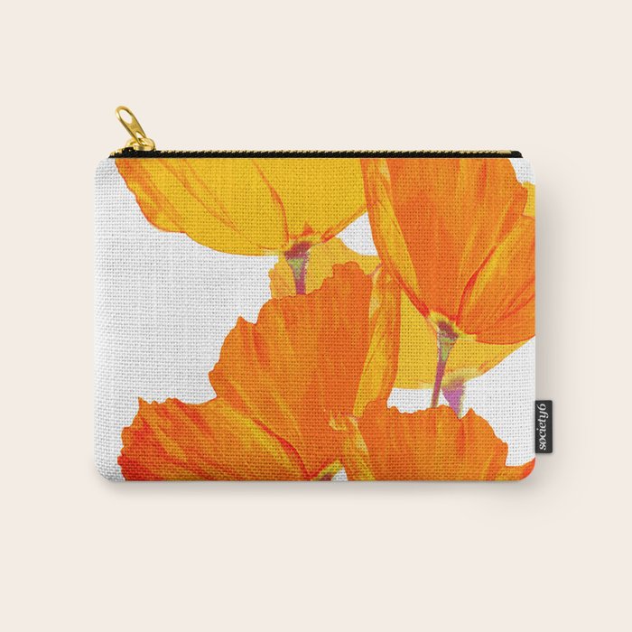 Orange and Yellow Poppies On A White Background #decor #society6 #buyart Carry All Pouch Gallery Image 1