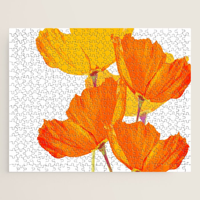 Orange and Yellow Poppies On A White Background #decor #society6 #buyart Jigsaw Puzzle Gallery Image 1