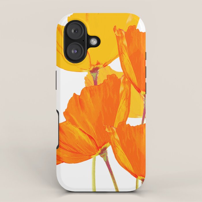 Orange and Yellow Poppies On A White Background #decor #society6 #buyart iPhone Case Gallery Image 1