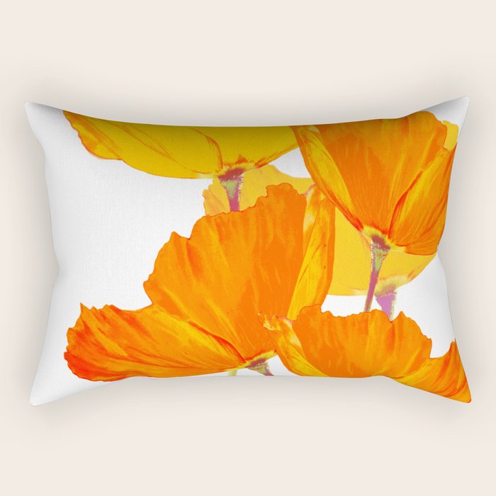 Orange and Yellow Poppies On A White Background #decor #society6 #buyart Rectangular Pillow Gallery Image 1