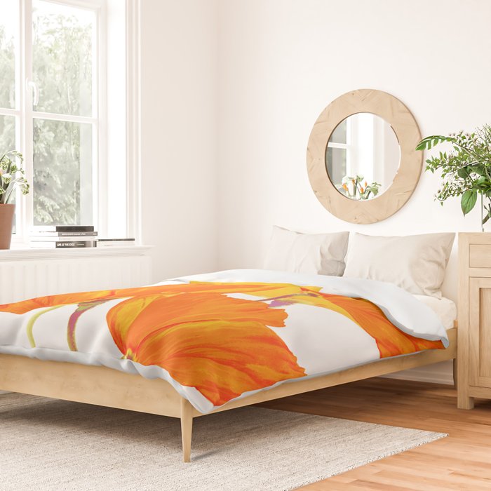 Orange and Yellow Poppies On A White Background #decor #society6 #buyart Duvet Cover Gallery Image 2