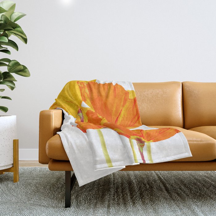 Orange and Yellow Poppies On A White Background #decor #society6 #buyart Throw Blanket Gallery Image 1