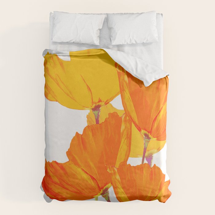 Orange and Yellow Poppies On A White Background #decor #society6 #buyart Duvet Cover Gallery Image 1