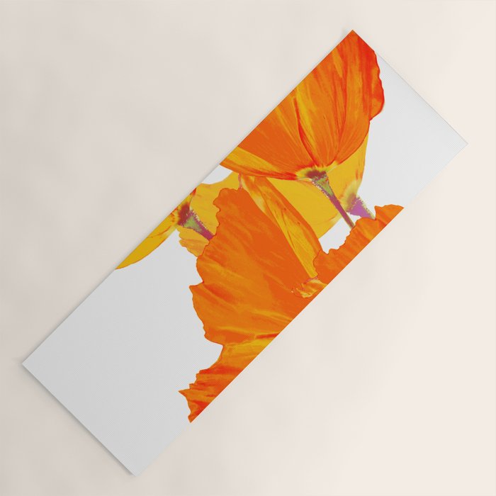 Orange and Yellow Poppies On A White Background #decor #society6 #buyart Yoga Mat Gallery Image 1