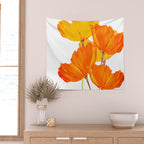 Orange and Yellow Poppies On A White Background #decor #society6 #buyart Wall Tapestry Gallery Image 2
