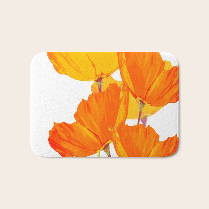Orange and Yellow Poppies On A White Background #decor #society6 #buyart Bath Mat Gallery Image 1