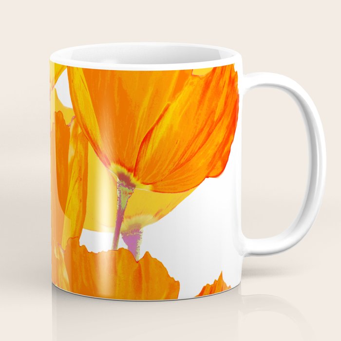 Orange and Yellow Poppies On A White Background #decor #society6 #buyart Coffee Mug Gallery Image 1