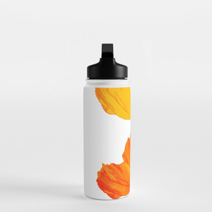 Orange and Yellow Poppies On A White Background #decor #society6 #buyart Water Bottle Gallery Image 3
