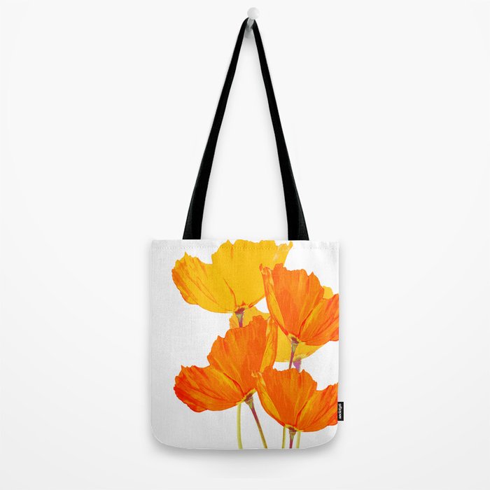 Orange and Yellow Poppies On A White Background #decor #society6 #buyart Tote Bag Gallery Image 2