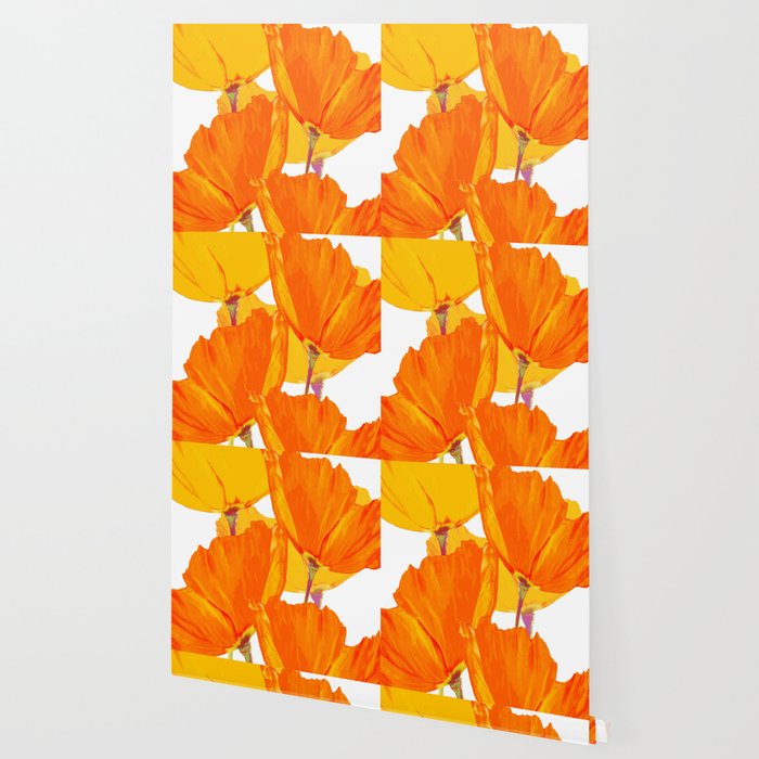 Orange and Yellow Poppies On A White Background #decor #society6 #buyart Wallpaper Gallery Image 2