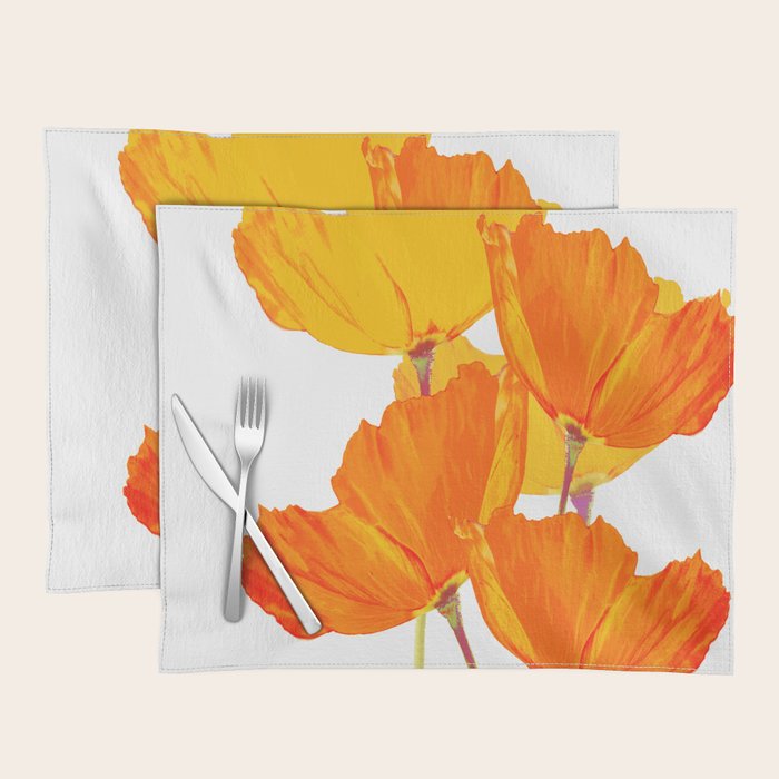 Orange and Yellow Poppies On A White Background #decor #society6 #buyart Placemat Gallery Image 1