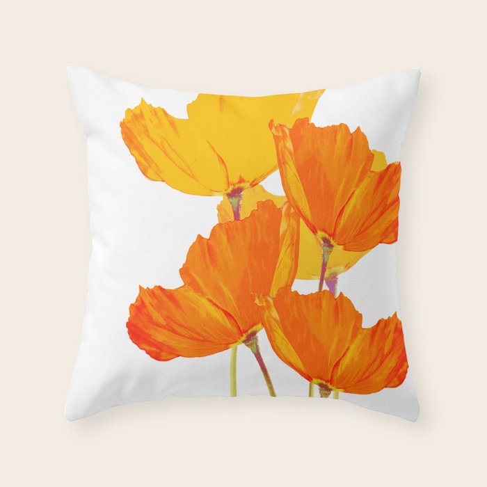 Orange and Yellow Poppies On A White Background #decor #society6 #buyart Throw Pillow Gallery Image 6