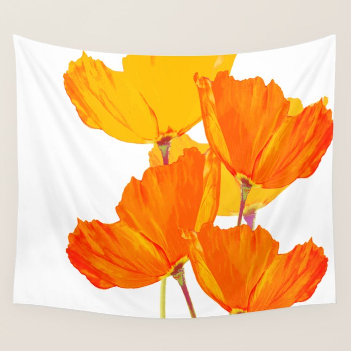Orange and Yellow Poppies On A White Background #decor #society6 #buyart Wall Tapestry Gallery Image 4