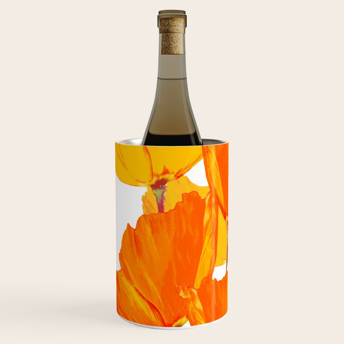 Orange and Yellow Poppies On A White Background #decor #society6 #buyart Wine Chiller Gallery Image 1