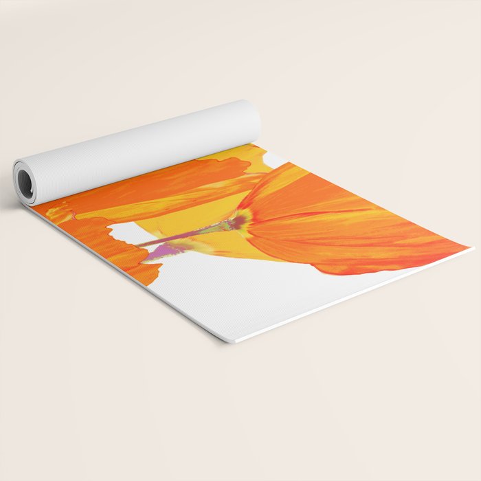 Orange and Yellow Poppies On A White Background #decor #society6 #buyart Yoga Mat Gallery Image 2