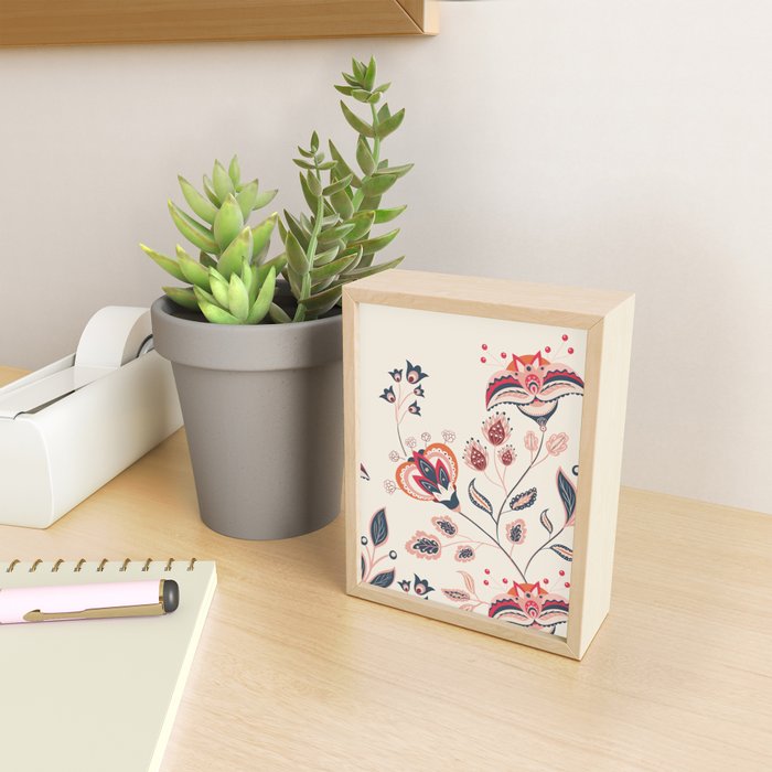 Indian Floral Trail - Ivory Coral Navy Mini Art Print Gallery Image 2
