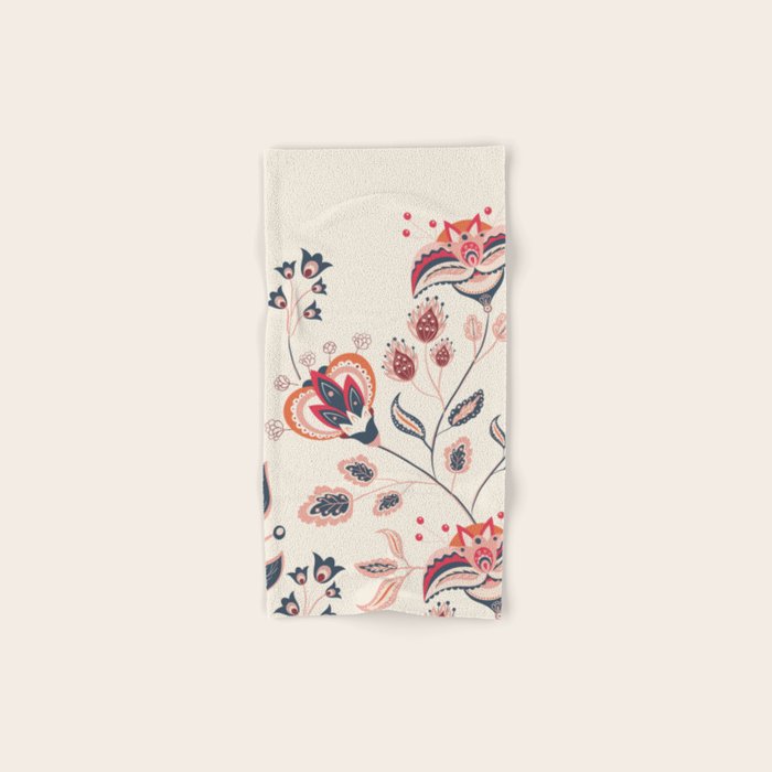 Indian Floral Trail - Ivory Coral Navy Bath Towel Gallery Image 1