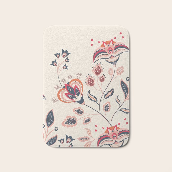 Indian Floral Trail - Ivory Coral Navy Bath Mat Gallery Image 1