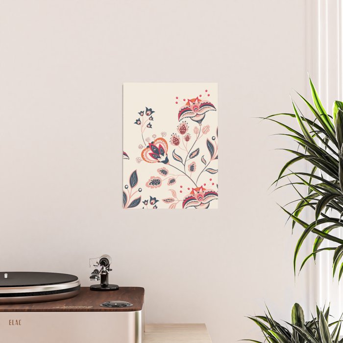 Indian Floral Trail - Ivory Coral Navy Poster Gallery Image 2