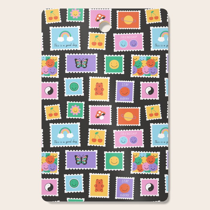 Retro funny cartoon postage stamp sticker pattern Cutting Board Gallery Image 1