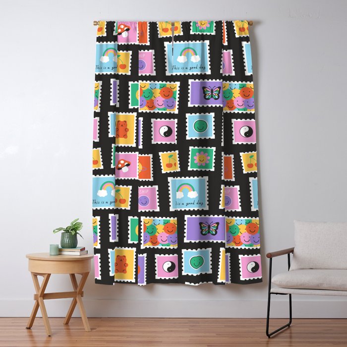 Retro funny cartoon postage stamp sticker pattern Window Curtain Gallery Image 5