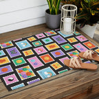 Retro funny cartoon postage stamp sticker pattern Outdoor Rug Gallery Image 2