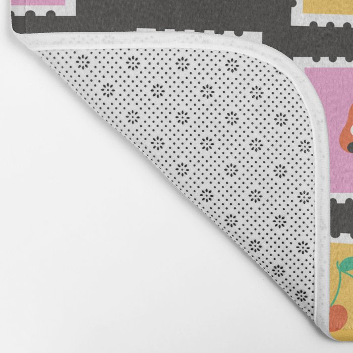 Retro funny cartoon postage stamp sticker pattern Bath Mat Gallery Image 2