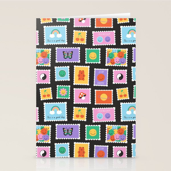 Retro funny cartoon postage stamp sticker pattern Stationery Card Gallery Image 2