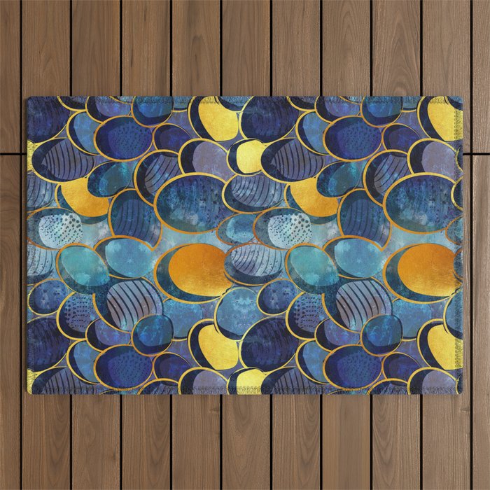 Abstract deep blue Outdoor Rug Gallery Image 1
