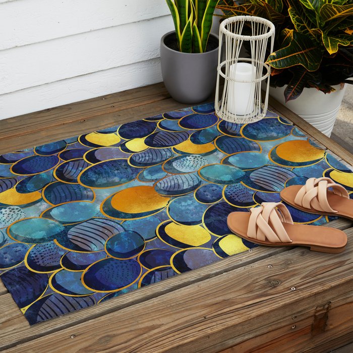 Abstract deep blue Outdoor Rug Gallery Image 2