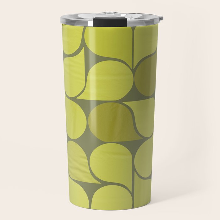 Bright Yellow Teardrop Pattern on Olive Green Travel Mug Gallery Image 1
