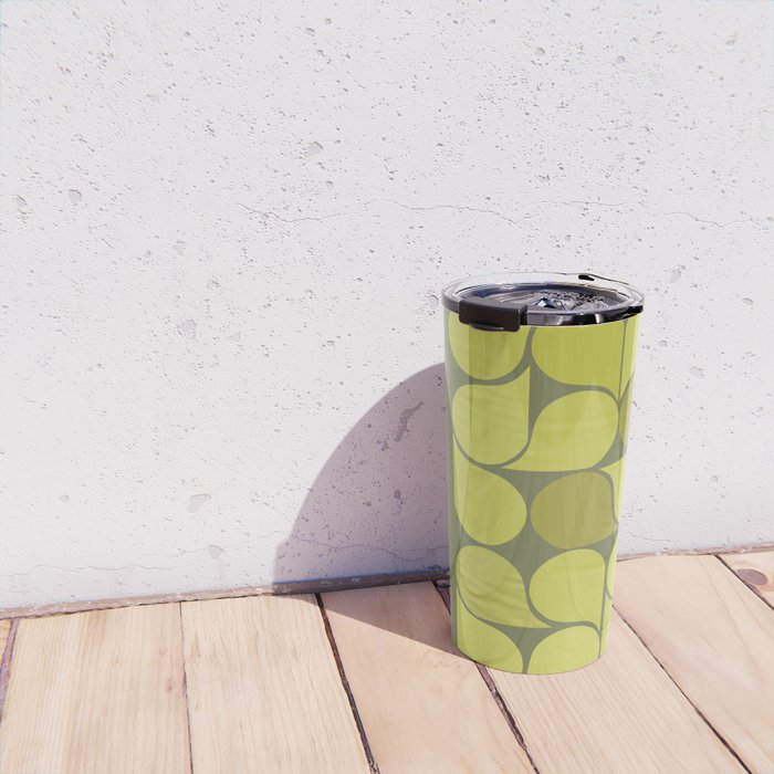 Bright Yellow Teardrop Pattern on Olive Green Travel Mug Gallery Image 4