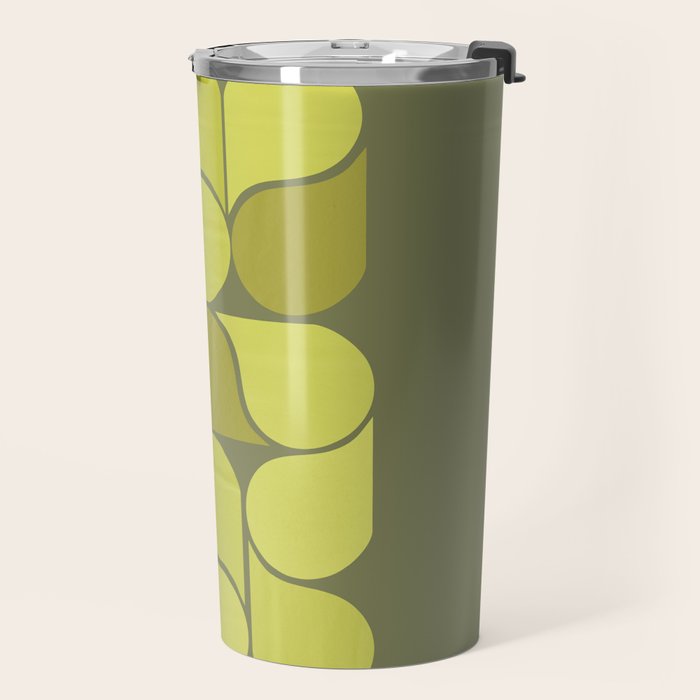 Bright Yellow Teardrop Pattern on Olive Green Travel Mug Gallery Image 2