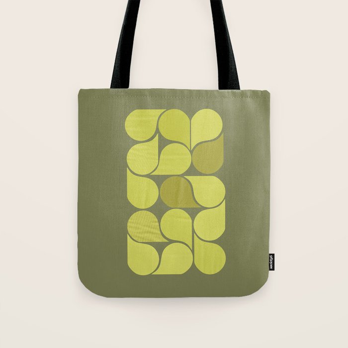 Bright Yellow Teardrop Pattern on Olive Green Tote Bag Gallery Image 1