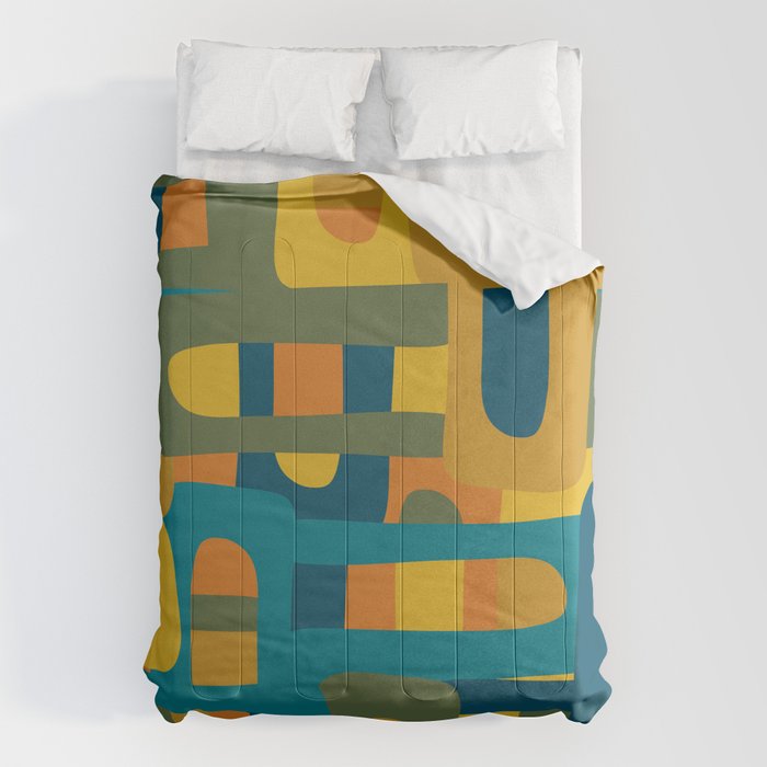 Bo Kaap Abstract Pattern in Moroccan Teal Ochre Olive Orange Mustard Comforter Gallery Image 1