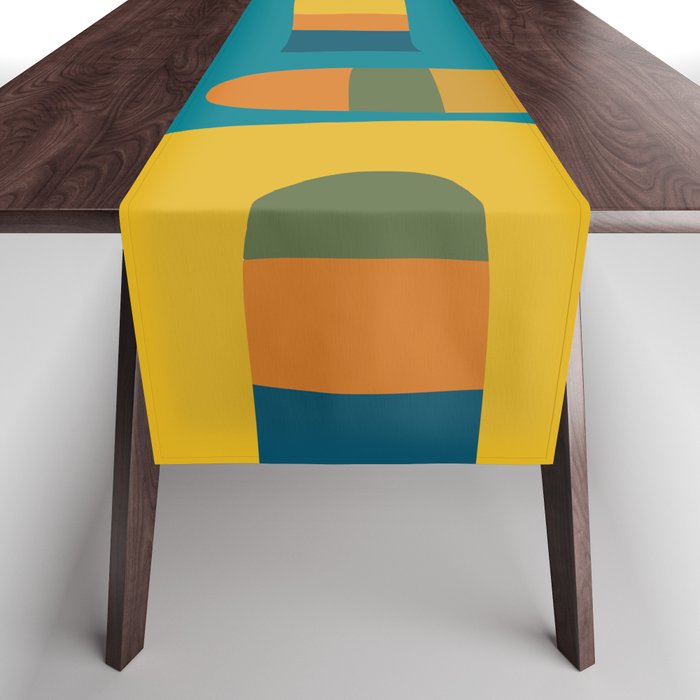 Bo Kaap Abstract Pattern in Moroccan Teal Ochre Olive Orange Mustard Table Runner Gallery Image 1