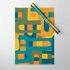 Bo Kaap Abstract Pattern in Moroccan Teal Ochre Olive Orange Mustard Wrapping Paper Gallery Image 1