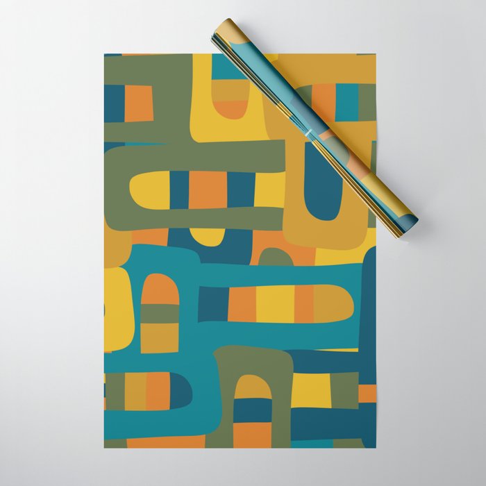 Bo Kaap Abstract Pattern in Moroccan Teal Ochre Olive Orange Mustard Wrapping Paper Gallery Image 1