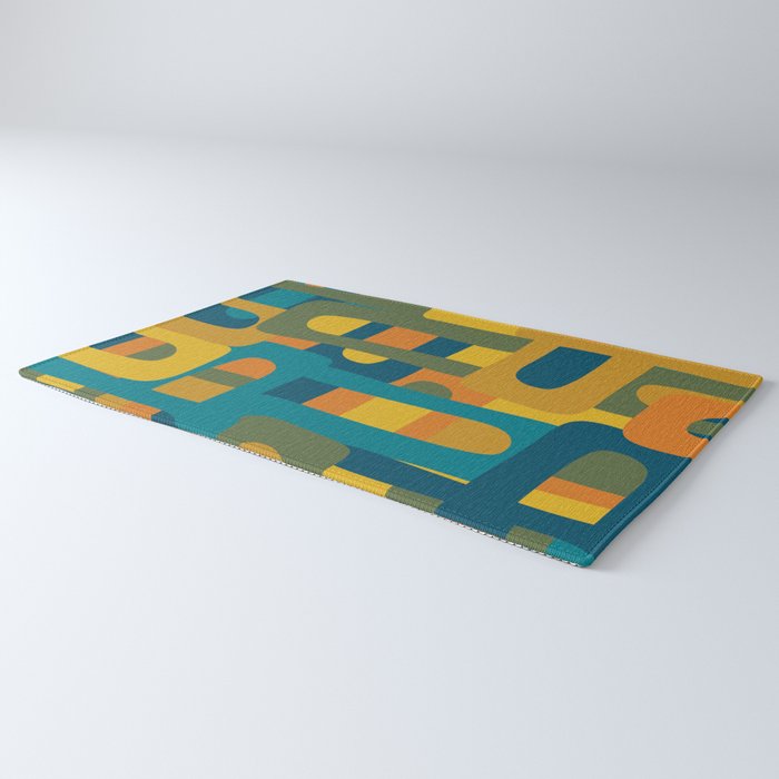 Bo Kaap Abstract Pattern in Moroccan Teal Ochre Olive Orange Mustard Rug Gallery Image 3